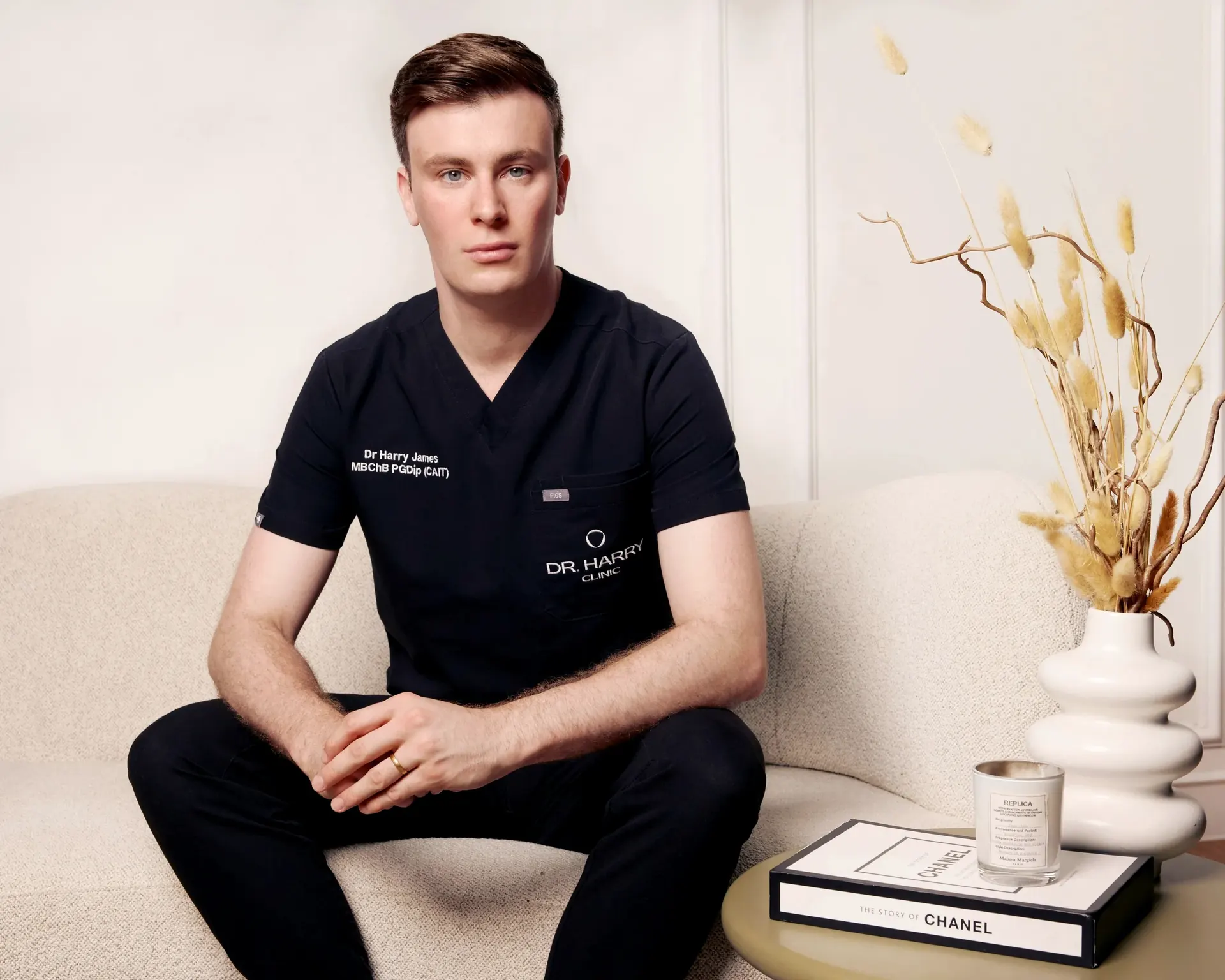 Dr Harry James in the clinic lounge at Dr Harry Clinic, London