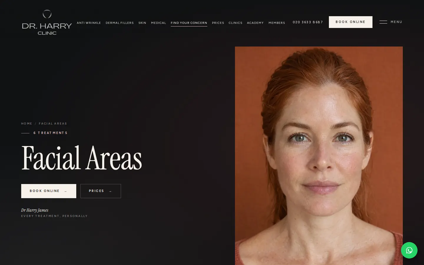 Facial treatment areas at Dr Harry Clinic