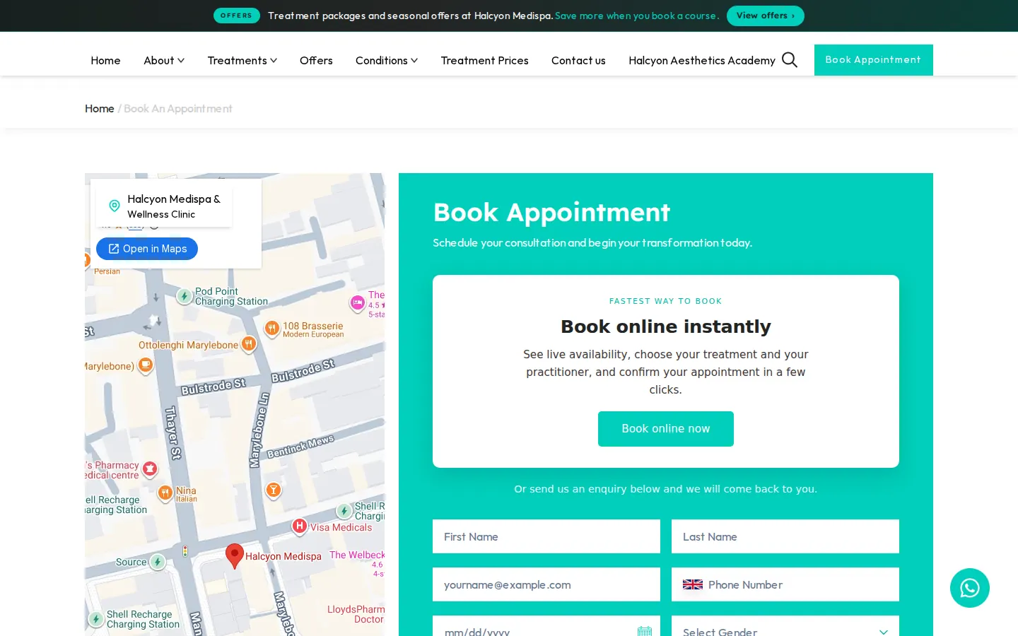 Book an appointment at Halcyon Medispa: live online booking, enquiry form and map