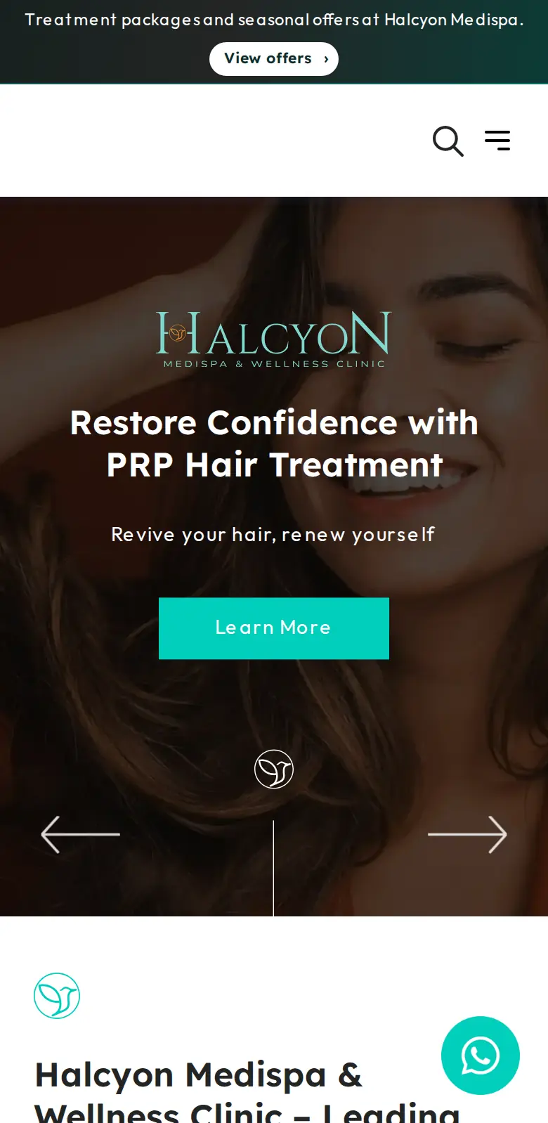 The Halcyon Medispa homepage on a phone