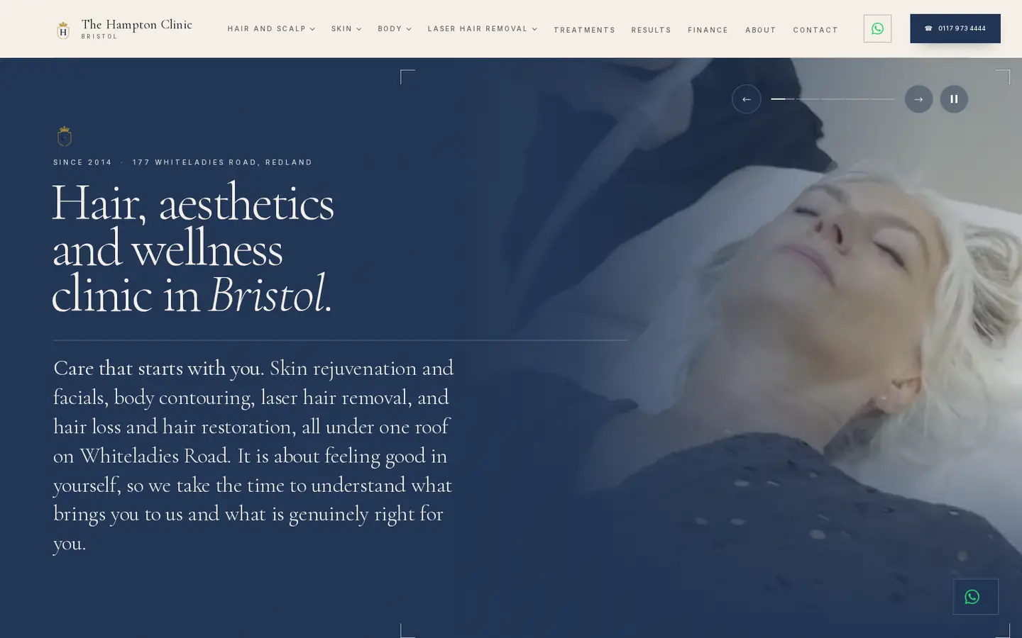 The Hampton Clinic website homepage, designed and built by Aesthetic Launch Lab